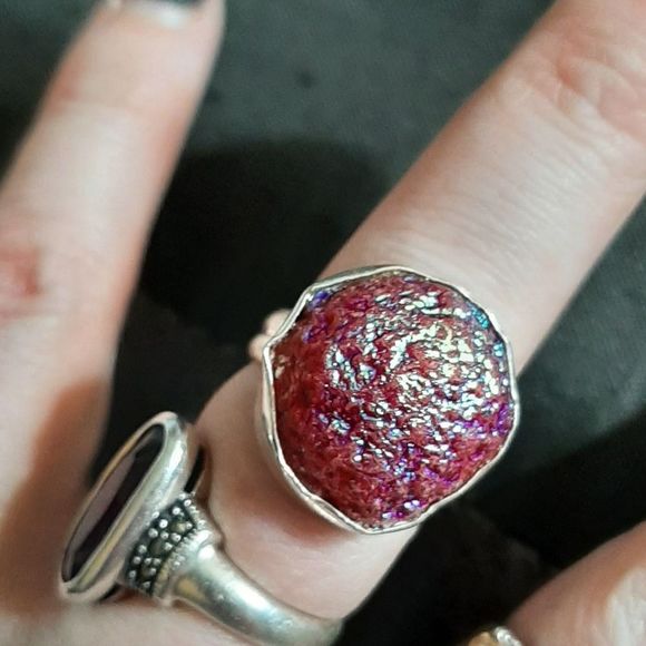 Sterling Silver 925 and titanium druzy stone hand crafted boho ring sz 7.5 new - Picture 4 of 5